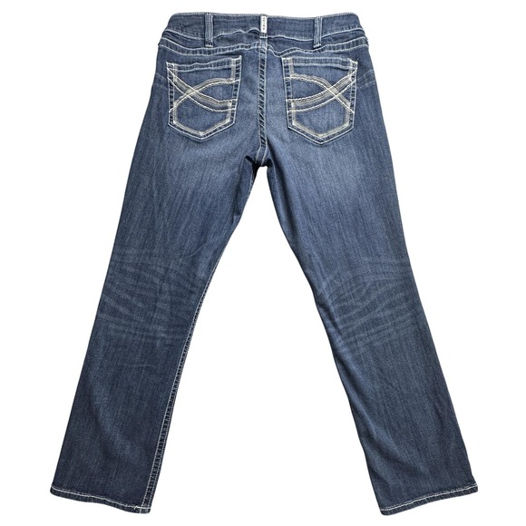 Ariat REAL Denim Jeans Womens 34R Blue Dresden Straight Stretch Mid Rise - Picture 1 of 13